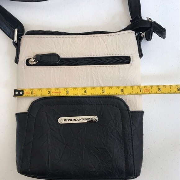 Stone Mountain Leather Black Off White Crossbody Handbag Purse Made in USA - Picture 4 of 12